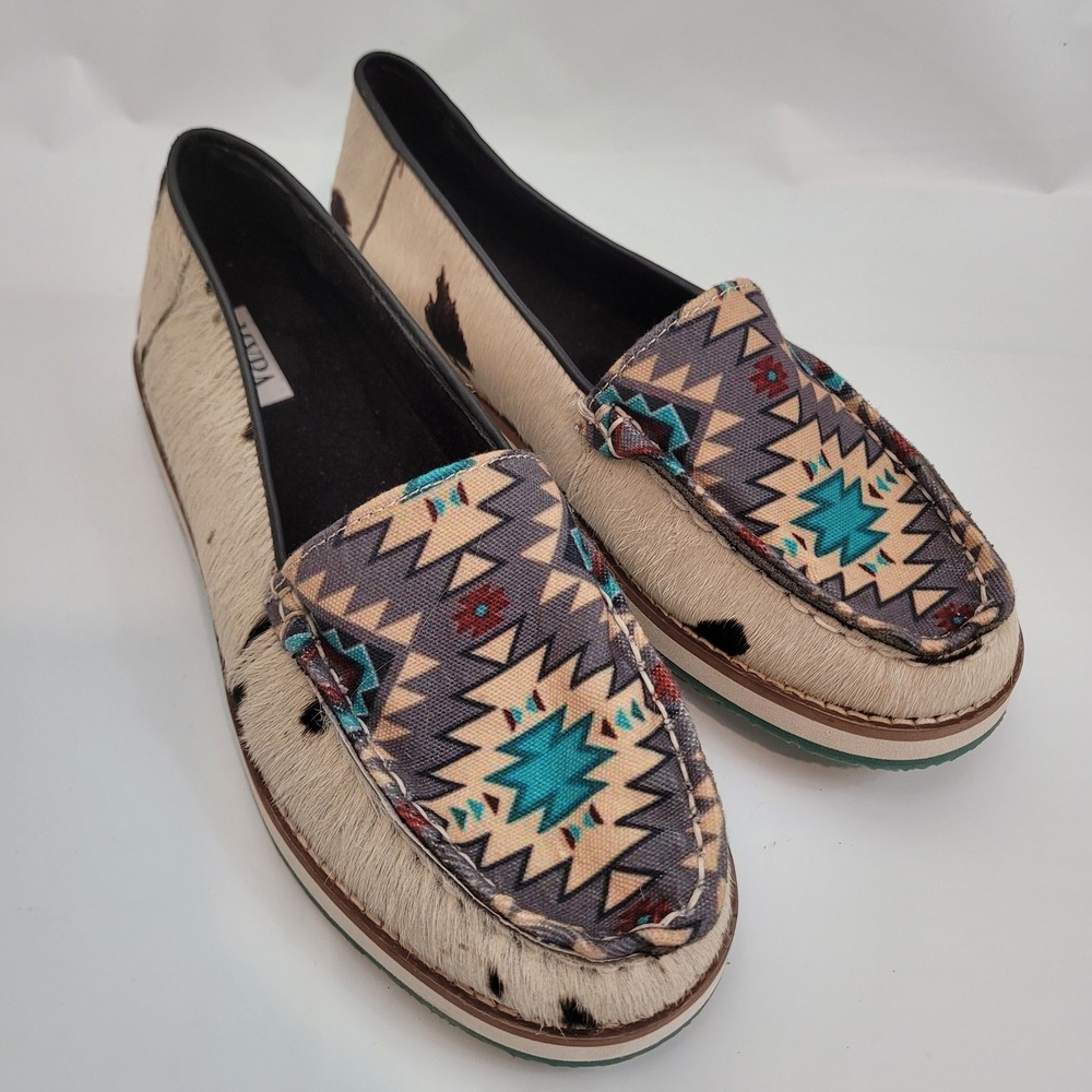 Myra Bag Cowhide Loafers Womens 8 Southwestern Geometric Hair-on-Hide Shoes